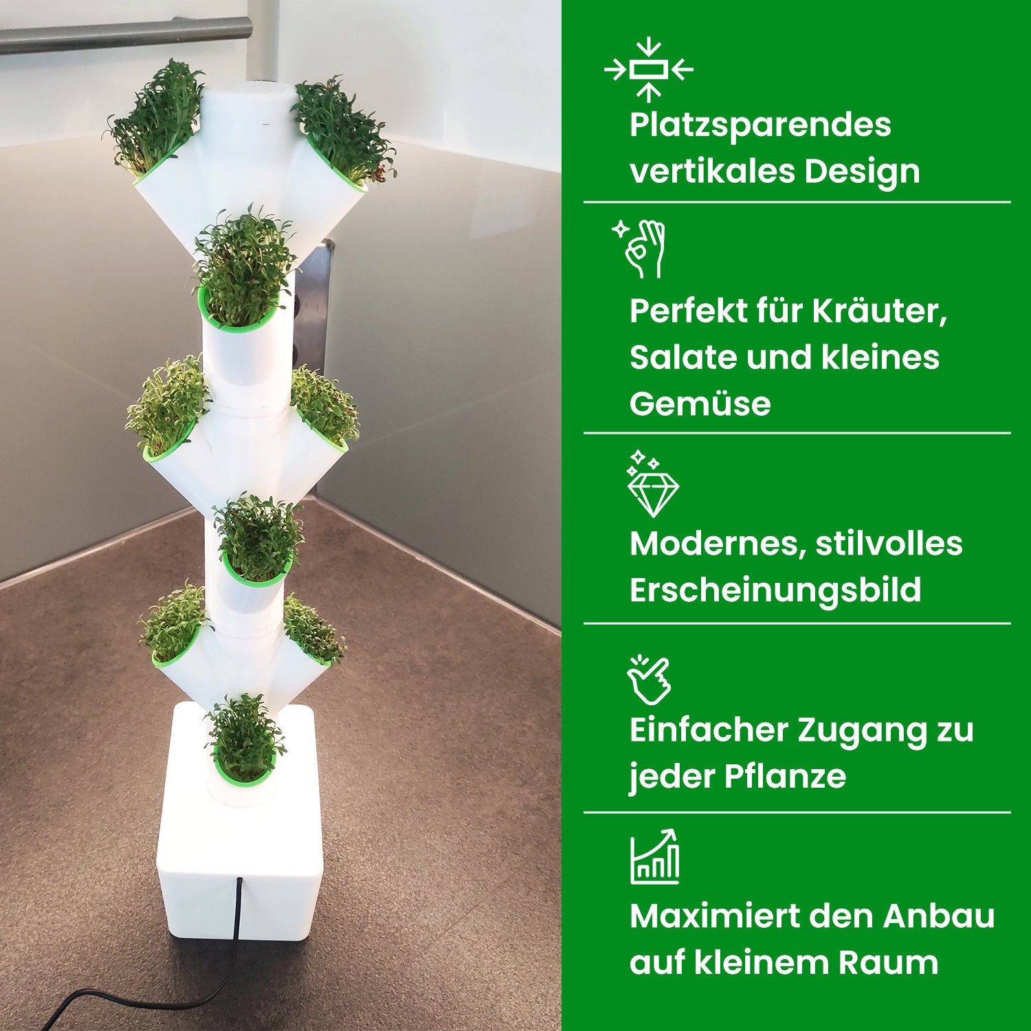 Hydroponic Tower - Compact herb, salad and vegetable garden for the windowsill - hydroponics, system, vertical, set, cultivation, indoor