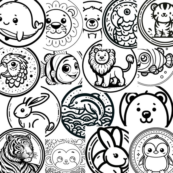 18 Child Friendly Animals Coloring Badge Templates, 32/58/75mm, Ideal for Vevor Button Machines