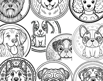 10 Kid Friendly Dog Coloring Badge Templates 32/58/75mm Ideal for Vevor Button Machines