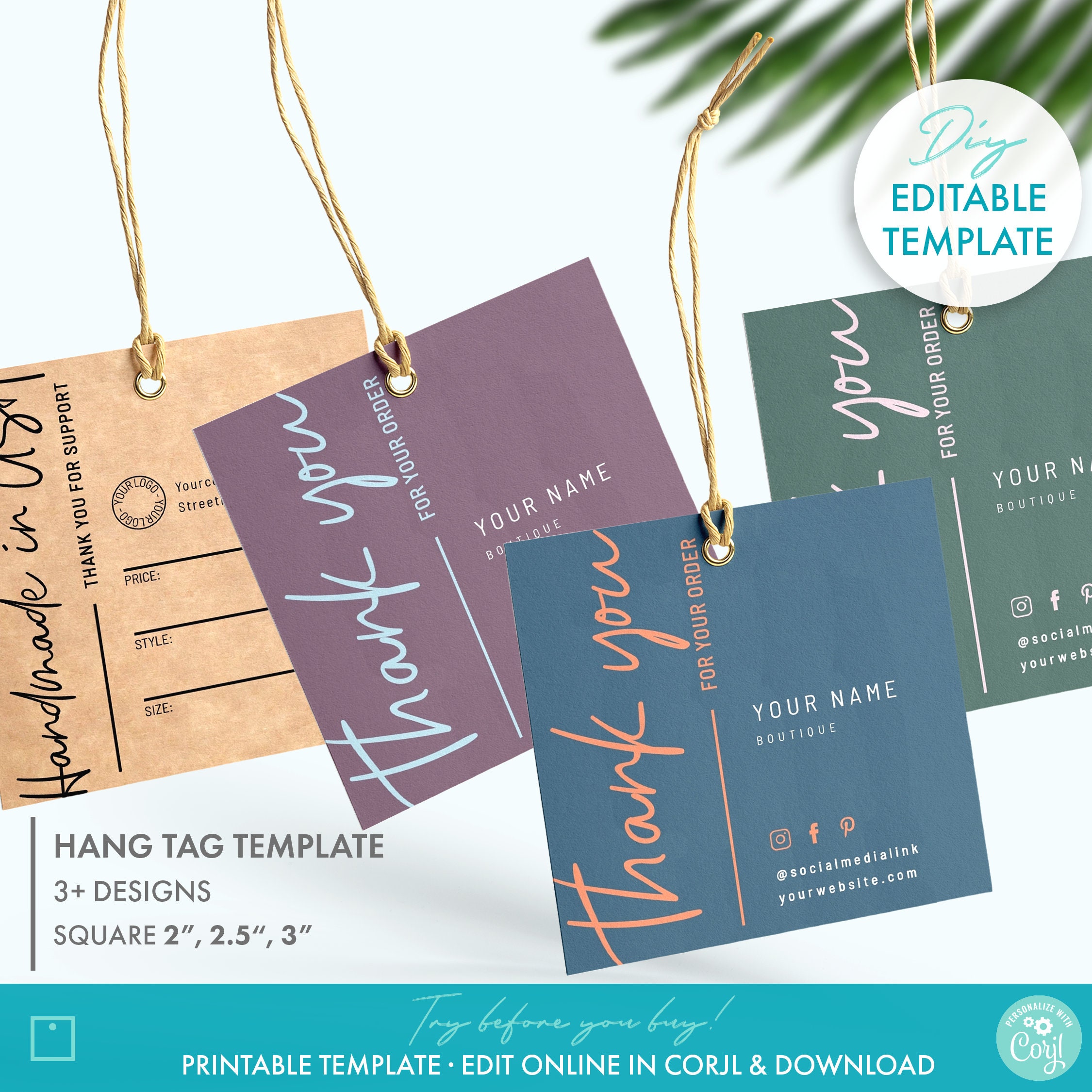 Elegant Product Hang Tags Template, Printable Fashion Sizing Label  Template, Boutique Price Tags, DIY Swing Tags With Watercolor Background 