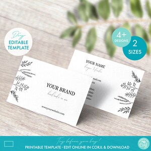 Editable Floral Business Card Template (4 Designs) - Printable Custom Business Card Design - DIY Simple Botanical Business Card Template
