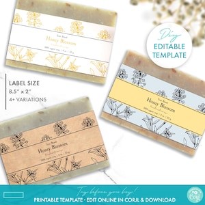 Botanical DIY Bar Soap Label Sleeve Template, Editable Printable Floral Soap Label Design, Wrap Around Soap Label, Kraft Soap Packaging