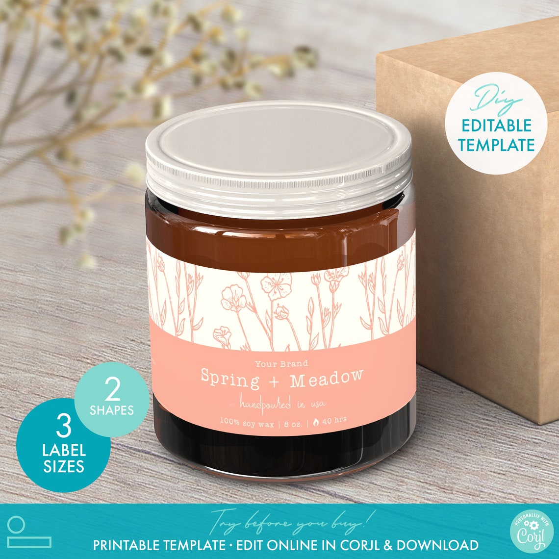 Editable Wrap Around & Circle Candle Label Template Etsy