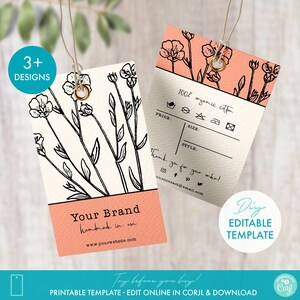 Printable Botanical Clothing Hang Tag Template - Floral Editable Garment Swing Tag Template - Vintage Style Hang Tag Design - DIY Kraft Tag