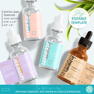 DIY Editable Essential Oil Label Template (1 oz, 2 oz, 4 oz), Printable Dropper Bottle Label Template, Modern Cosmetic Bottle Label Design