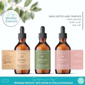 Editable Botanical Dropper Bottle Label Template (2 Sizes), Printable Floral Essential Oil Label Template, Cosmetic Beauty Label Design