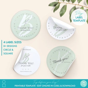 Editable Circle Sticker Template (4 Sizes & 8 Designs!) - Printable Brand Packaging Round Sticker Template - DIY Square Custom Logo Sticker