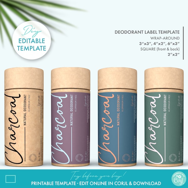 DIY Elegant Deodorant Tube Label Template (4 Sizes) - Printable Cosmetics Label Deign, Beauty Body Product Label Template, Product Packaging