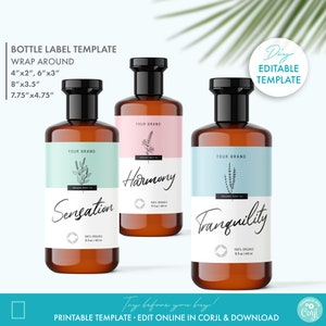 Printable Floral Cosmetic Bottle Label Template (4 Sizes), DIY Elegant Shampoo Label Design, Editabel Beauty & Body Product Label Template