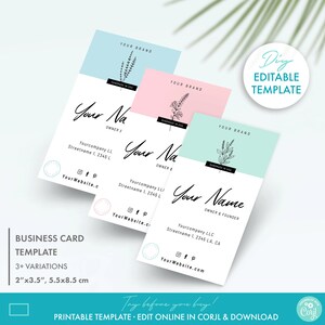 Editable Floral Minimal Business Card Template (2 Sizes), Printable Elegant Business Card Design, DIY Beauty Shop Business Card Template