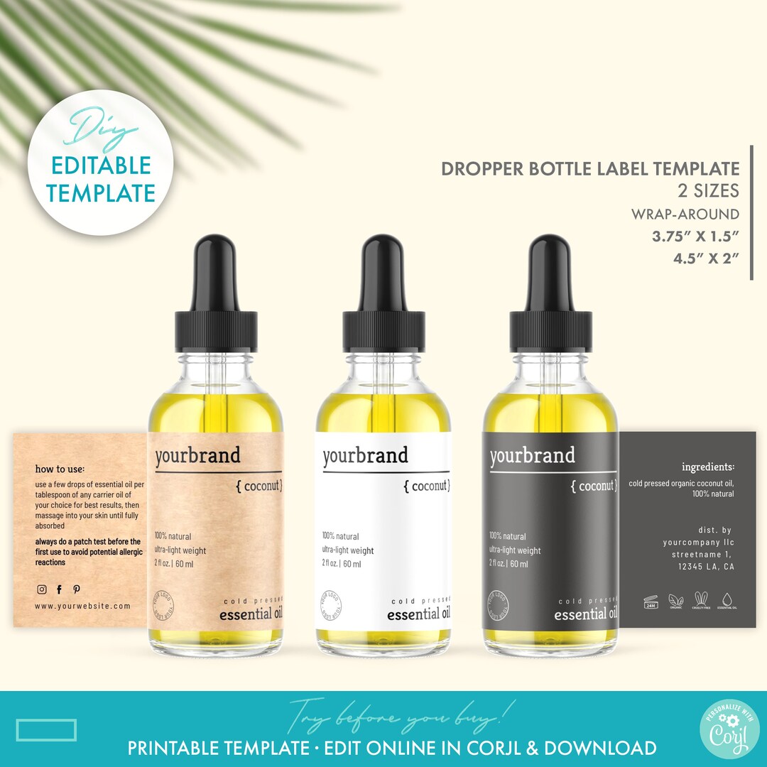 Printable 1 Oz 2 Oz 4 Oz Dropper Bottle Label Template Editable ...