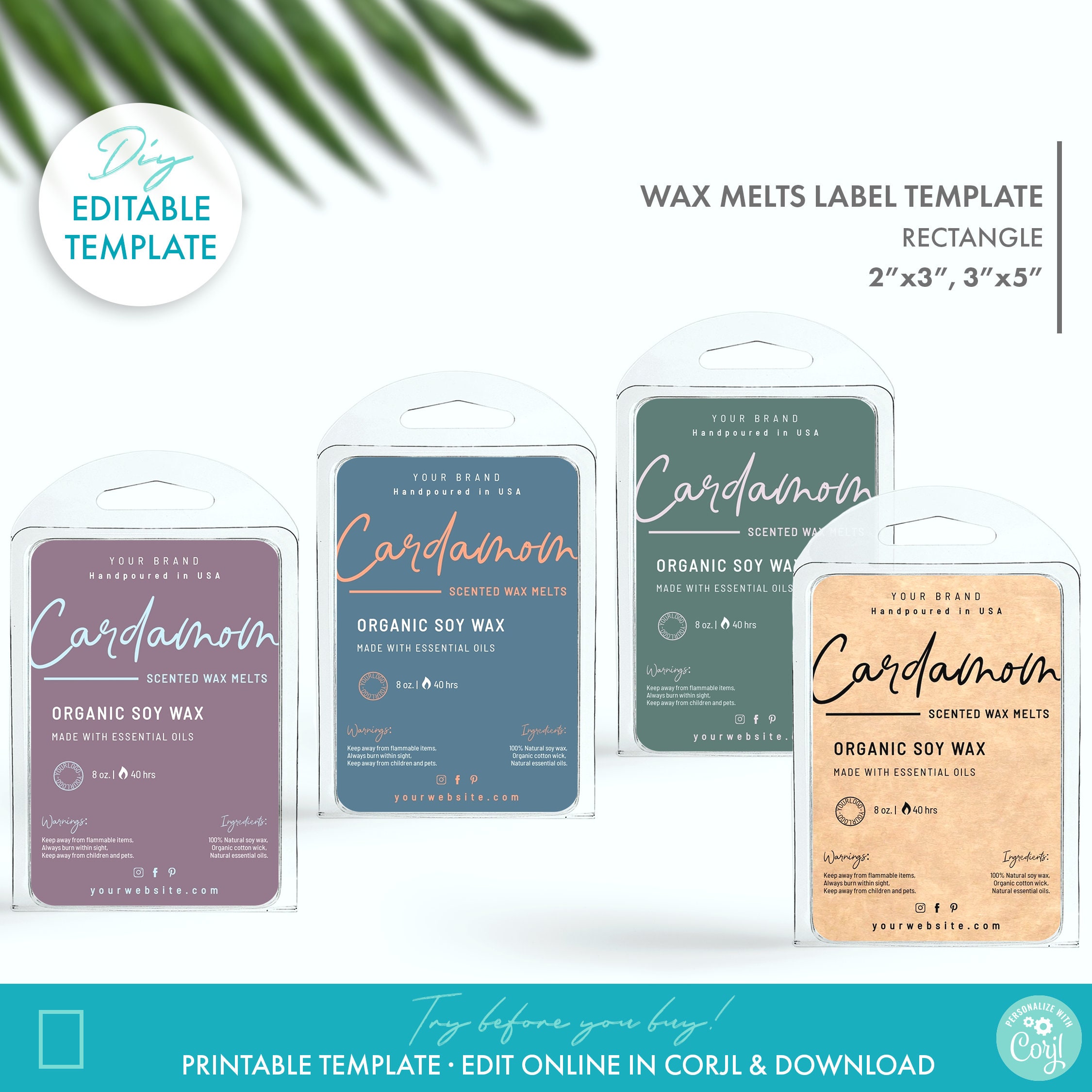 DIY Editable Candle Label Template 2 Sizes, Printable Retro Kraft