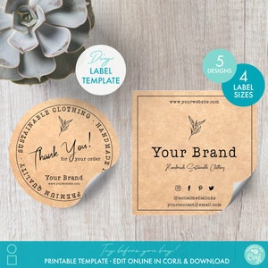 Printable Packaging Circle Sticker Label Template (4 Sizes!) - DIY Editable Custom Logo Sticker Design - Business Thank You Sticker Template
