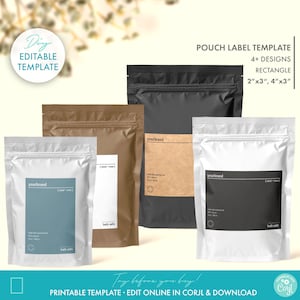 Editable Minimal Bath Salts Pouch Label Template (2 Sizes), DIY Doypack Body Product Packaging Design, Printable Cosmetic Stand Pouch Label