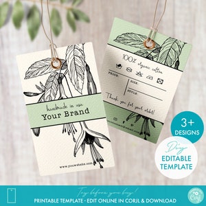 Editable Botanical Clothing Hang Tag Template - Printable Garment Hang Tag Design - DIY Clothing Swing Tag Template - Clothing Tag Template