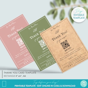 Printable Floral Thank You Card Template w/ QR-code Review Request, Editable Botanical Vintage Business Thank You For Your Order Card Design
