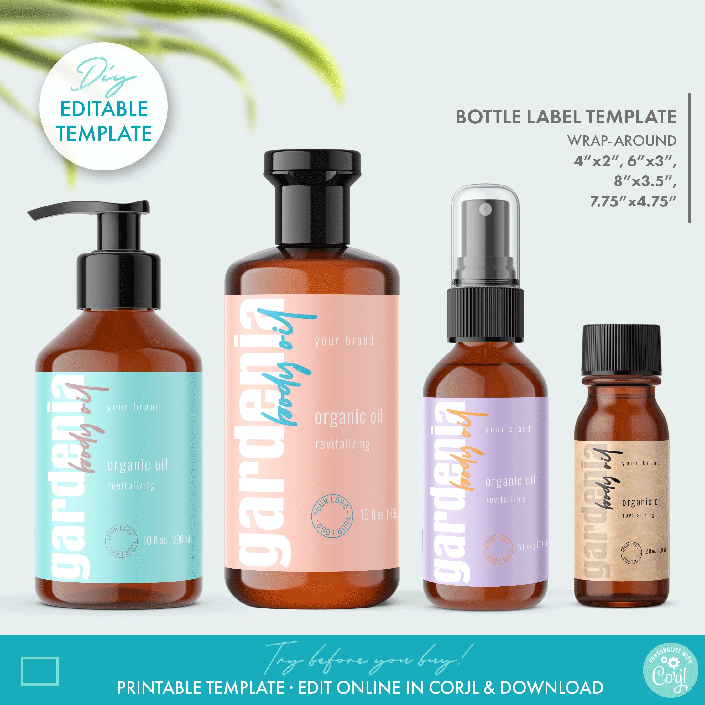 Editable Pastel Cosmetic Bottle Label Template 4 Sizes DIY ...