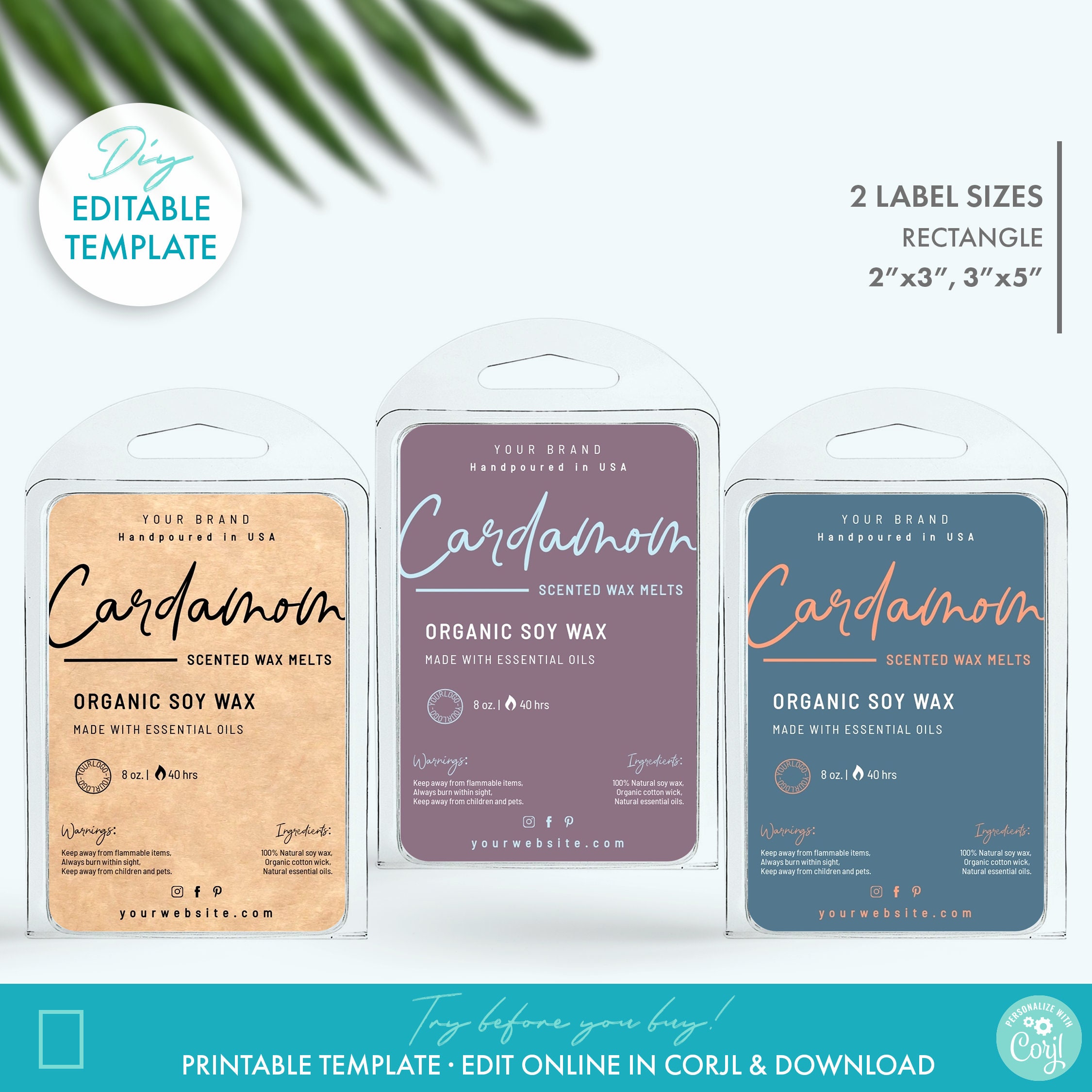 DIY Elegant Wax Melts Label Template (211 Sizes) - Printable Soy Wax Melts  Label 211 x 21, Editable Modern Kraft Wax Tarts Label Design Template Regarding 8 X 3 Label Template