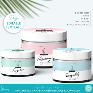DIY Floral Cosmetic Jar Label Template (5 Sizes) - Editable Elegant Body Product Label Template, Modern Printable Body Butter Label Design