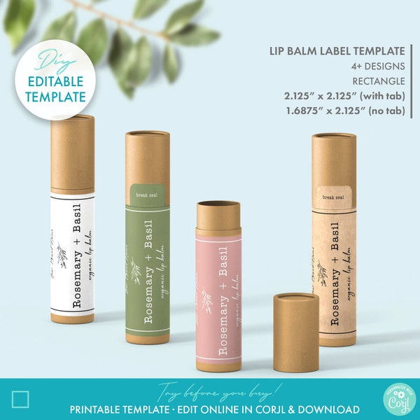 Editable Botanical Lip Balm Label Template (2 Sizes), Printable Minimal Floral Lipstick Label Design, DIY Chapstick Twist Tube Label Sticker