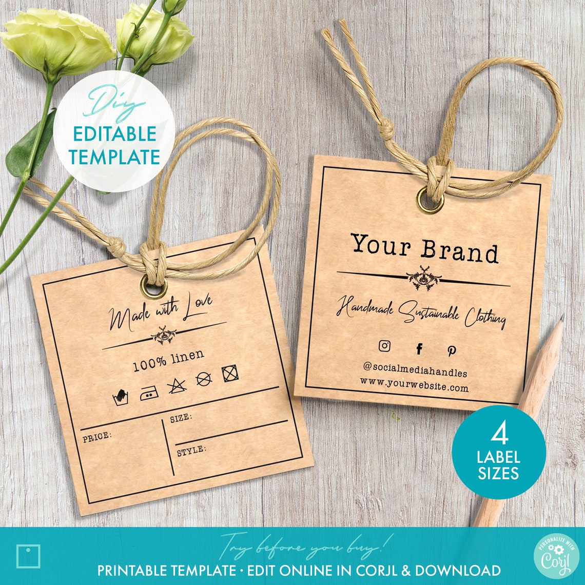 Printable Clothing Labels Branding Bundle Templates Editable Etsy
