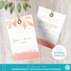Printable Personalized Clothing Price Tags Template - Editable Rectangular Watercolor Hang Tags - DIY Custom Clothing Boutique Tag Labels