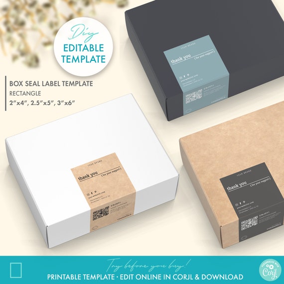 Editable Minimal Box Seal Sticker Template 3 Sizes Printable