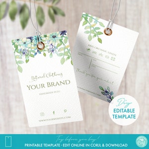 Editable Clothing Price Tags Template Download 2&quot; x 3.5&quot; - DIY Printable Watercolor Custom Hang Tags Digital Template - Personalized Tags