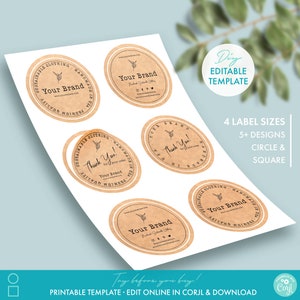 Editable Packaging Thank You Circle Sticker Template (4 Sizes + 5 Designs) - Printable Round & Square Branded Sticker Template, DIY Stickers