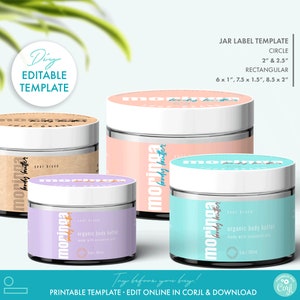 Editable Feminine Body Butter Jar Label Template, DIY Pastel Cosmetic Body Product Label Design, Printable Modern Circle & Wrap Around Label