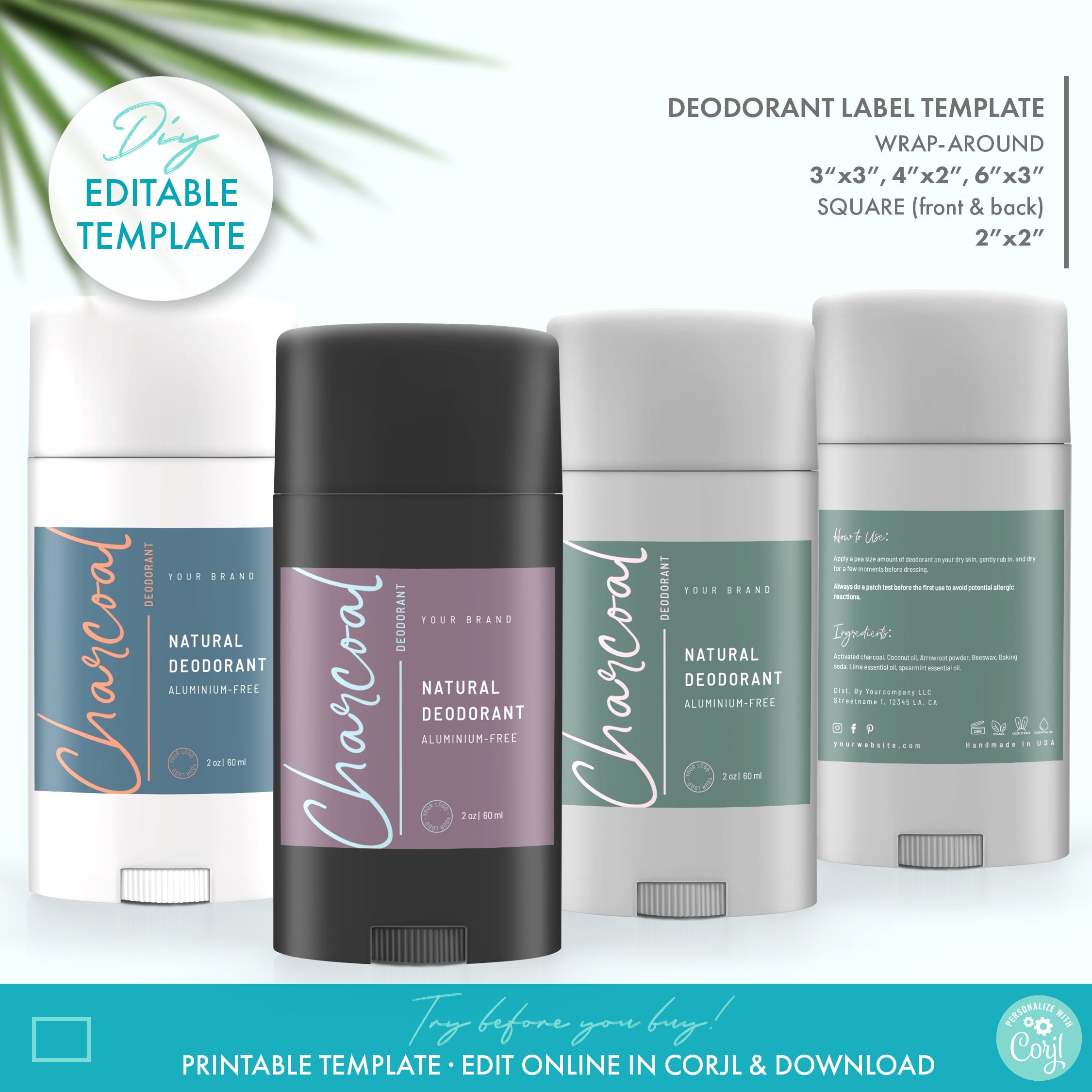 DIY Elegant Deodorant Tube Label Template 4 Sizes Etsy