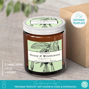 Printable Botanical Square & Circle Candle Label Template (3 Sizes!) - DIY Editable Floral Custom Round Candle Sticker Label Download SVG