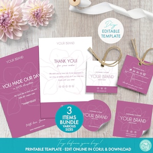 Printable Clothing Business Branding Bundle Template - DIY Clothing Tags, Stickers & Order Thank You Notes Template - Editable Logo Labels
