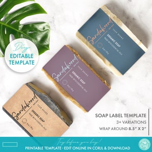 DIY Elegant Bar Soap Label Template - Printable Feminine Soap Packaging, Modern Soap Wrap Around Label, Handmade Soap Label Design DIY Kraft