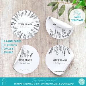 Editable Business Thank You Sticker Template (8 Designs + 4 Sizes) - Printable Square & Circle Sticker Template, Branding Packaging Stickers