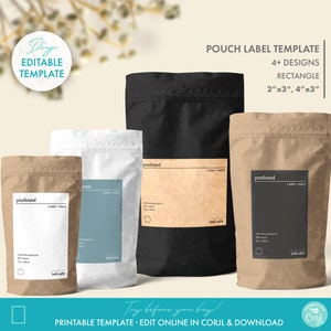 DIY Minimalist Bath Salts Pouch Label Template (2 Sizes), Editable Doypack Body Product Packaging Design, Printable Cosmetic Pouch Label