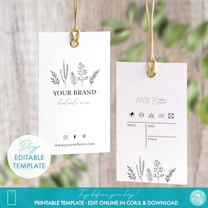 Printable Clothing Hang Tag Template 2&quot; x 3.5&quot; - Editable Custom Price Tag Template Download - DIY Custom Logo Clothing Size & Care Tags