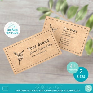 Editable Simple Floral Business Card Template (4 Designs + 2 Sizes) - Printable Professional Business Card, DIY Vintage Kraft Business Card