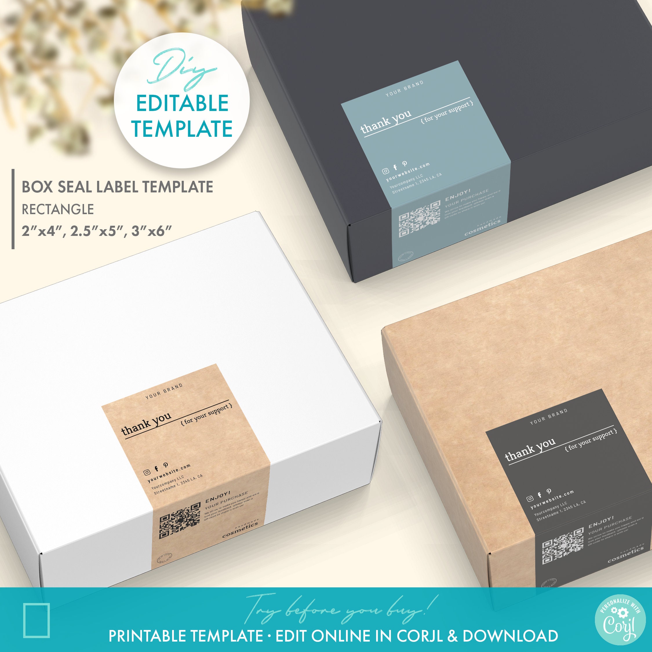 Box Seal Sticker Template, Modern Packaging Design, Editable Box Label,  Printable Packaging Sticker, Shipping Label, Mailing Sticker, 41 