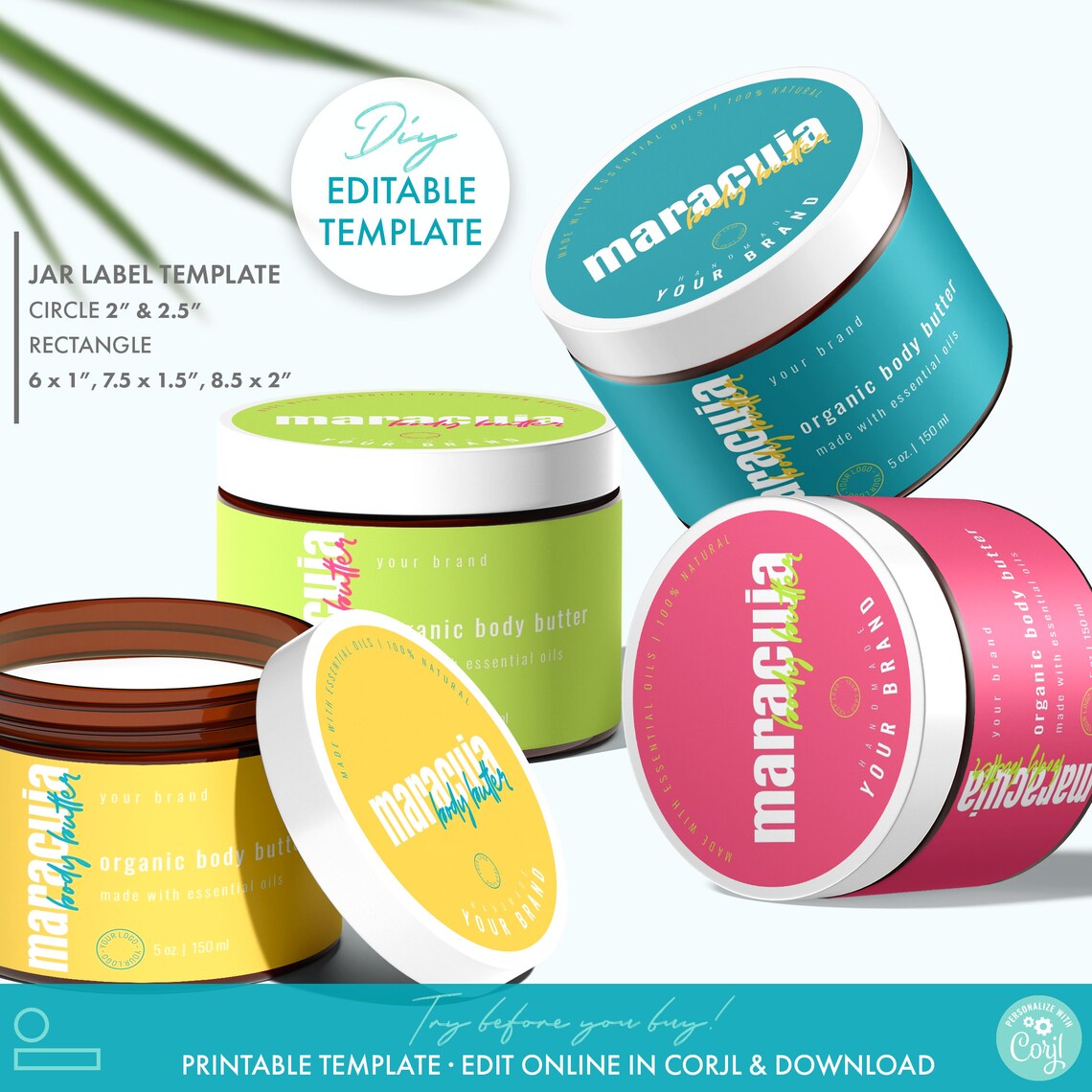 DIY Neon Body Butter Jar Label Template 5 Sizes Editable Etsy