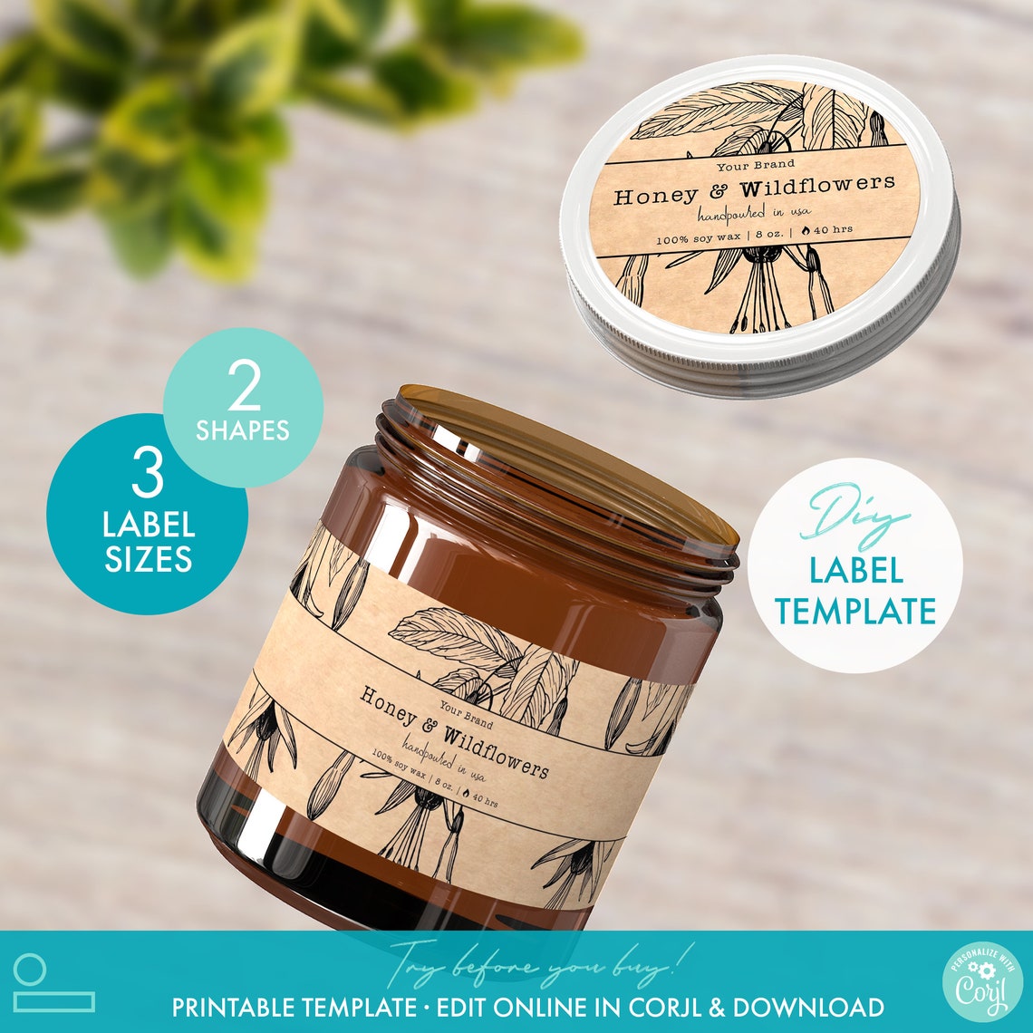 Printable Wrap Around & Circle Candle Label Template 3 Etsy