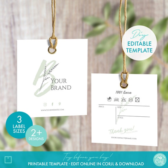DIY Elegant Floral Square Clothing Hang Tag Editable Template Printable Square Clothing Hang Tag Design Botanical Custom Garment Price Tag Etsy UK