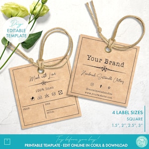 Square Printable Clothing Hang Tag Template Vintage Style (4 Sizes!) - Editable Product Price Tags Instant Download - Custom Label Design