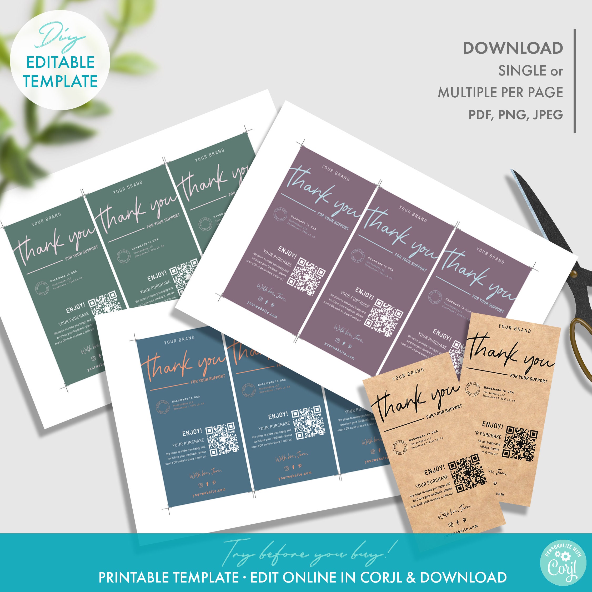 Box Seal Sticker Template, QR-code, Delicate Botanical Seal Sticker, 4  sizes, 6 colors - Printolife
