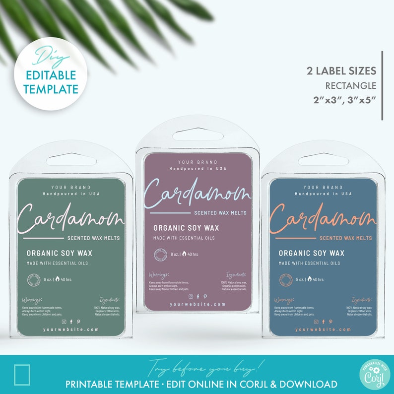 editable elegant wax melts label template 2 sizes etsy