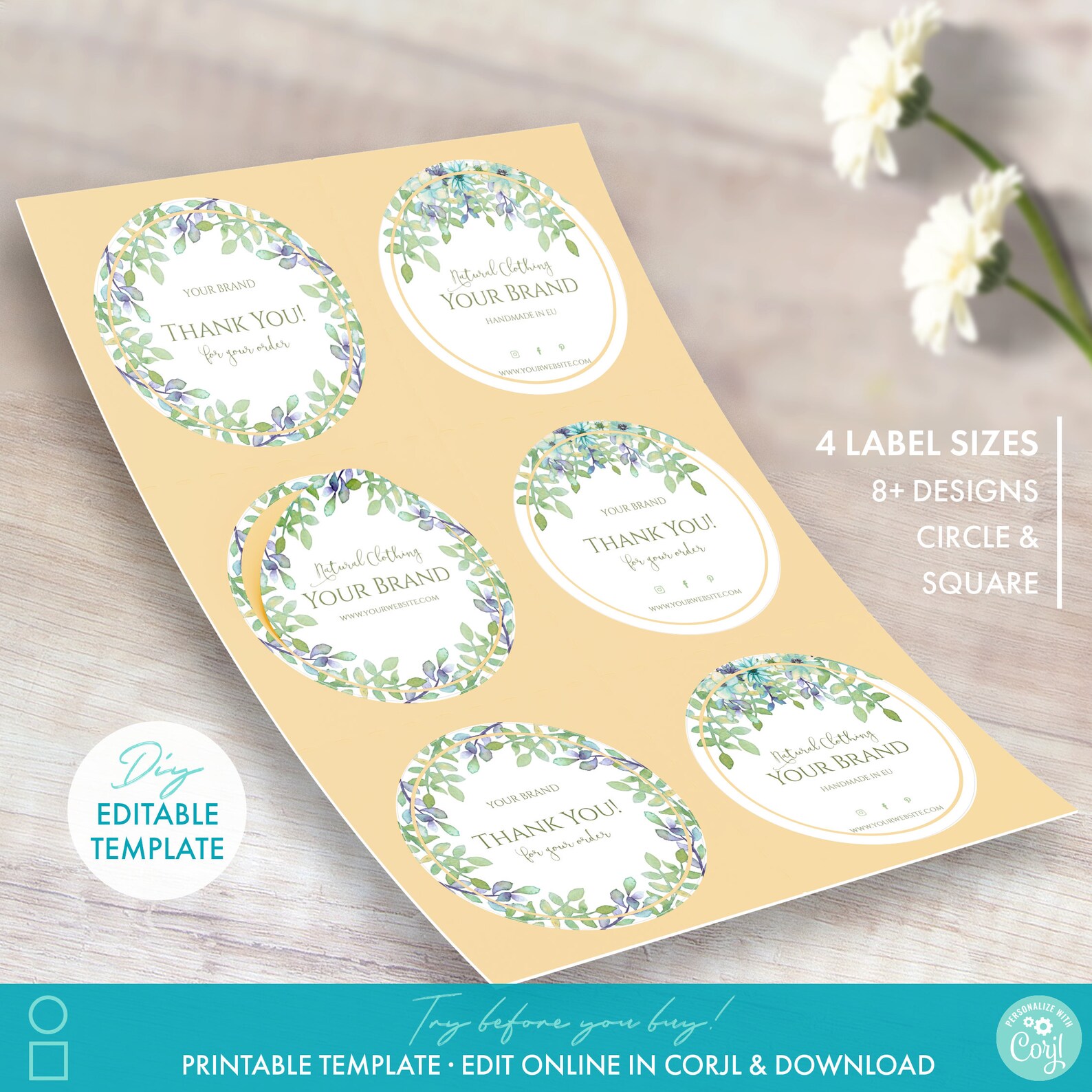 Printable Circle & Square Sticker Label Template 8 Designs - Etsy