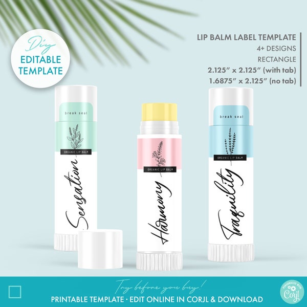 Editable Floral Lip Balm Label Template with Tab, Printable Elegant Floral Lipstick Label Design, DIY Chapstick Twist Tube Label Sticker