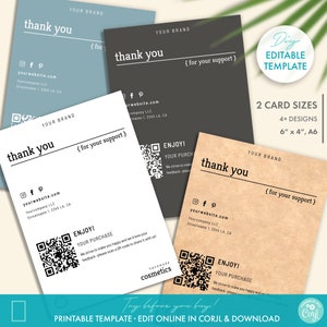 Editable Minimalist Business Thank You Card Template w/ QR-code Review Request (2 Sizes) - Printable Thank You For Your Order Card Download