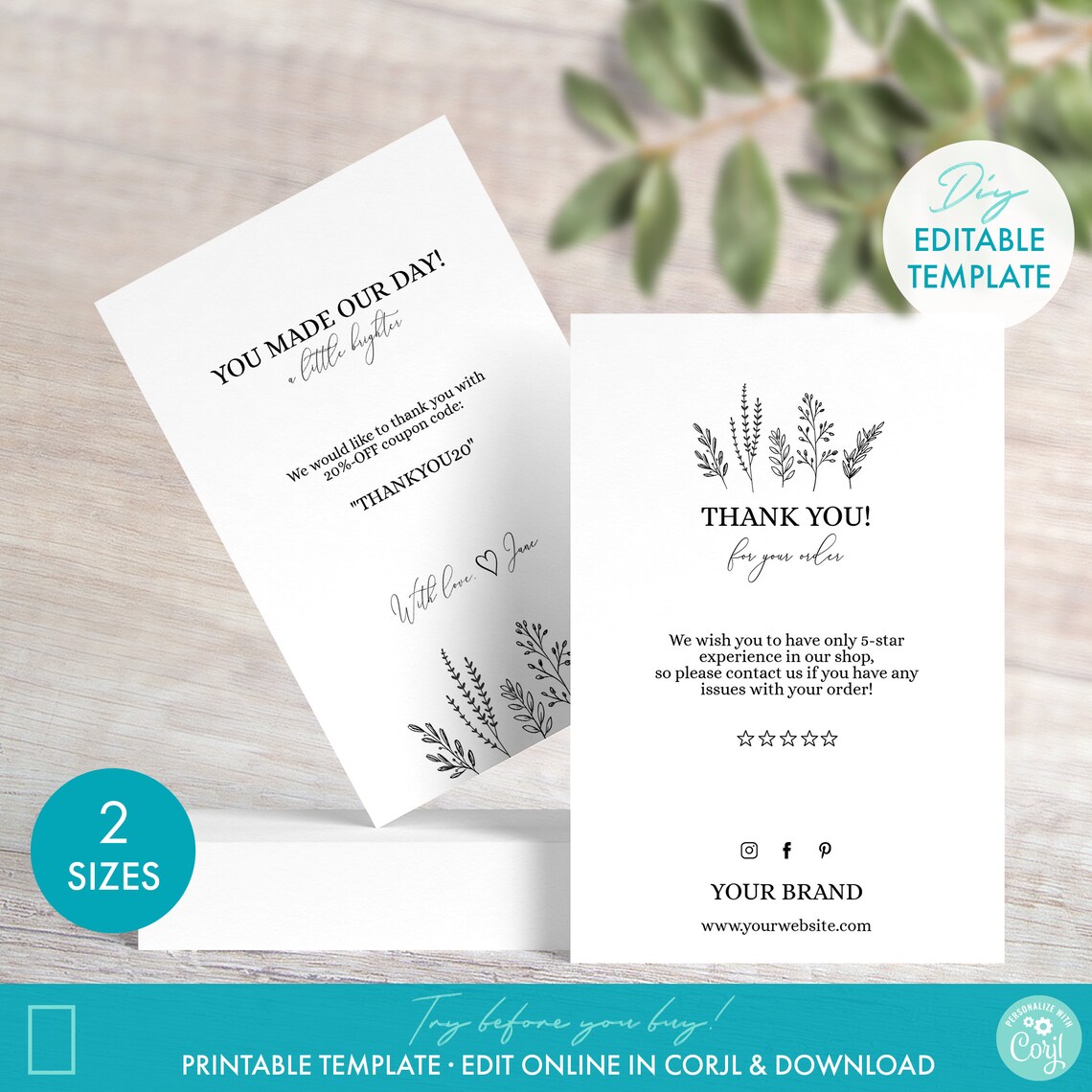 DIY Printable Order Insert Business Thank You Card Template - Etsy