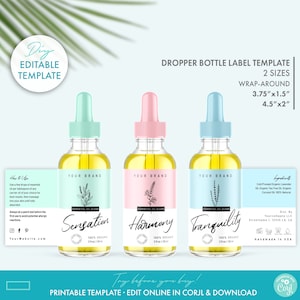 Editable Floral Dropper Bottle Label Template (2 Sizes), Printable Essential Oil Bottle Label Template, DIY Cosmetic Bottle Label Design